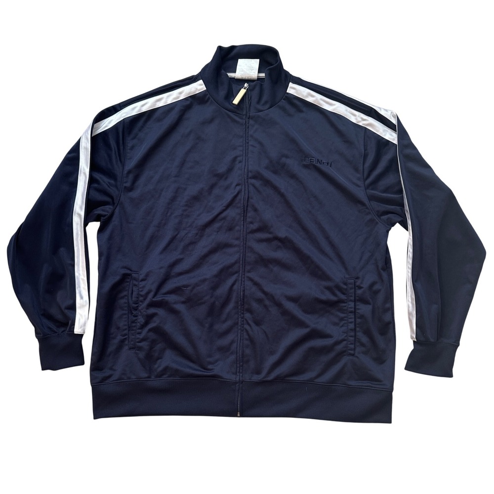 AND1 Track Jacket Full Zip Athletic Warm Up Navy Blue White‎ Stripe Mens XXL